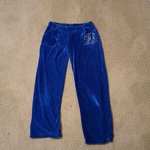 Blue Velour Pants with Pocket Detail